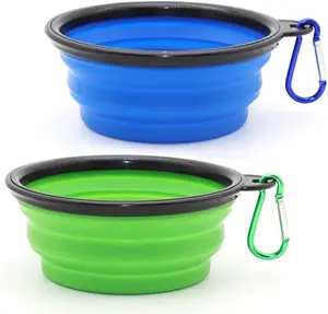 Collapsible Dog Bowl Portable Pet Feeding Watering Dish 2 Pack for Cats Dogs 34 Fl Oz Foldable Travel Bowl with 2 Carabiners Blue Green