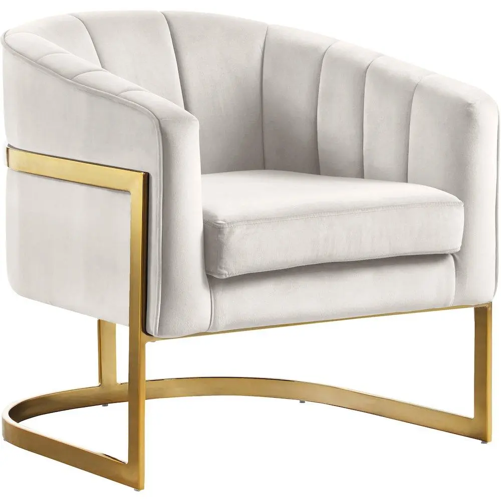 Carter Cream Velvet Accent Chair, Single Person Indoor Furniture with High-Density Foam, Padded Seat for Contemporary Home Decor