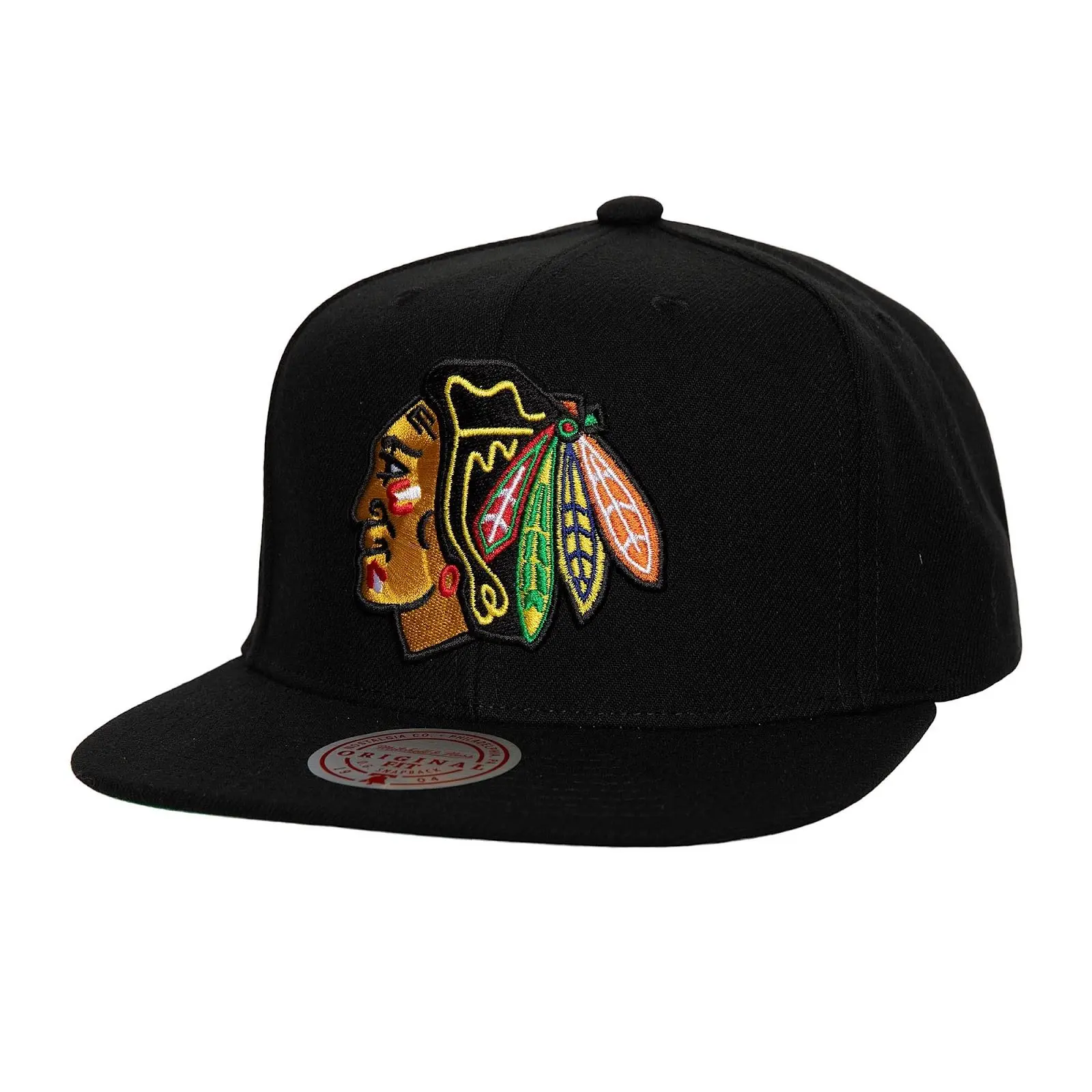 Chicago Blackhawks Black Top Spot Snapback Hat NHL Throwback Cap Adjustable Fan Gear Mitchell & Ness