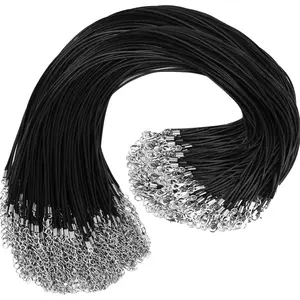 100Pcs Premium Leather Necklace Chains Bracelet Cord with Clasps for Pendants Bulk Waxed Rope Necklace String Black 18" 1.5mm for Jewelry Making Supplies