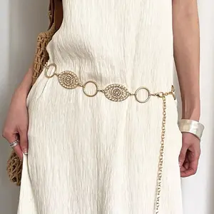 Vintage Bohemian Hollow Flower Waist Chain Ethnic Style Belt for Women Dress Decoration Belt