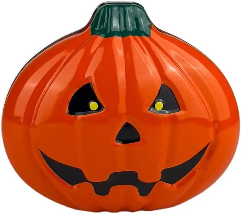 Halloween Spooky Glossy Metal Jack-O-Lantern Pumpkin Candy Tin Box with Lid - Orange Preserving Container, Ideal for Trick-or-Treat Candy, Party Favors & Decoration