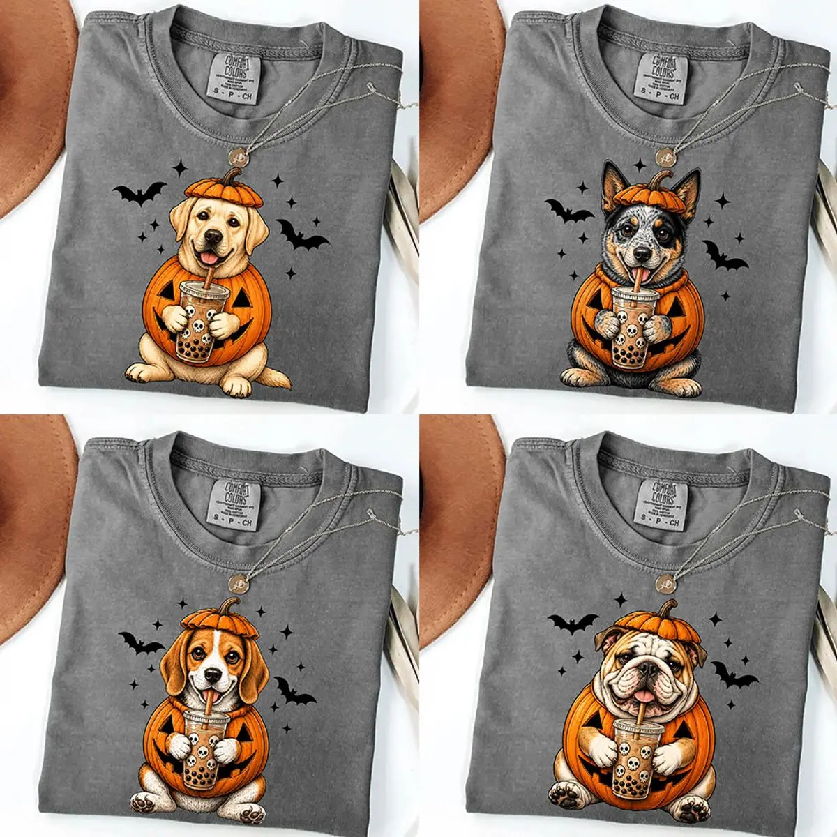 Comfort Colors Custom Pumpkin Dog Halloween Shirt, 40+ Dog Breeds Available, Cute Boba Tea Graphic Tees, Spooky Season Dog Mom Gift, Pet Lover Shirt - Squirrel Corner
