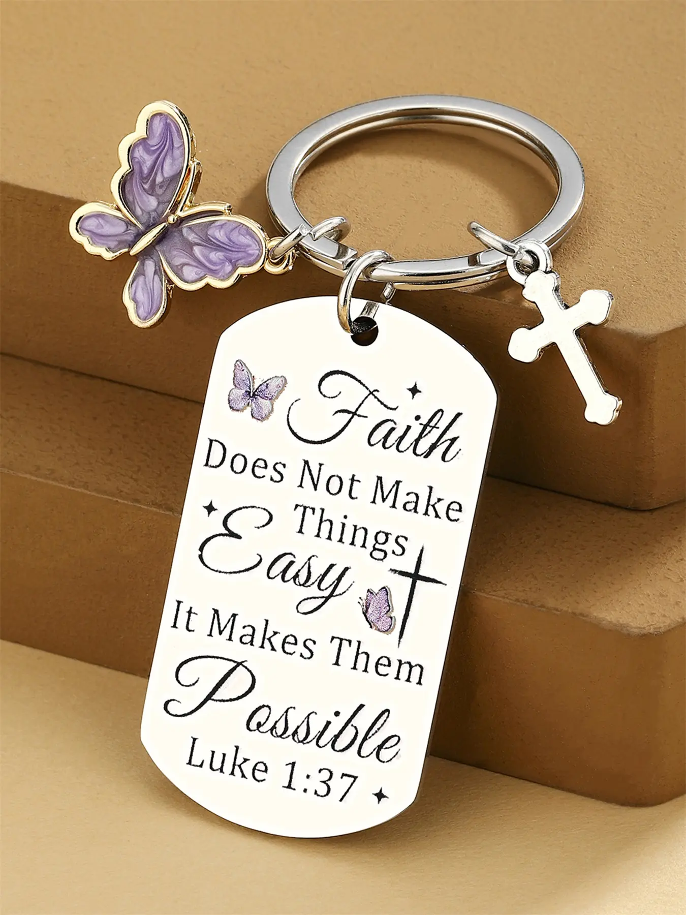 Faith Christian Gifts for Women, Cross Bible Verse Keychain, Butterfly Keychain, Faith Encouragement, Religious Gift for Pastor Sister Mom, Christmas Stocking Stuffer, Baptism Spiritual Gift, Keychain for Purse, Key Chain for Car Keys