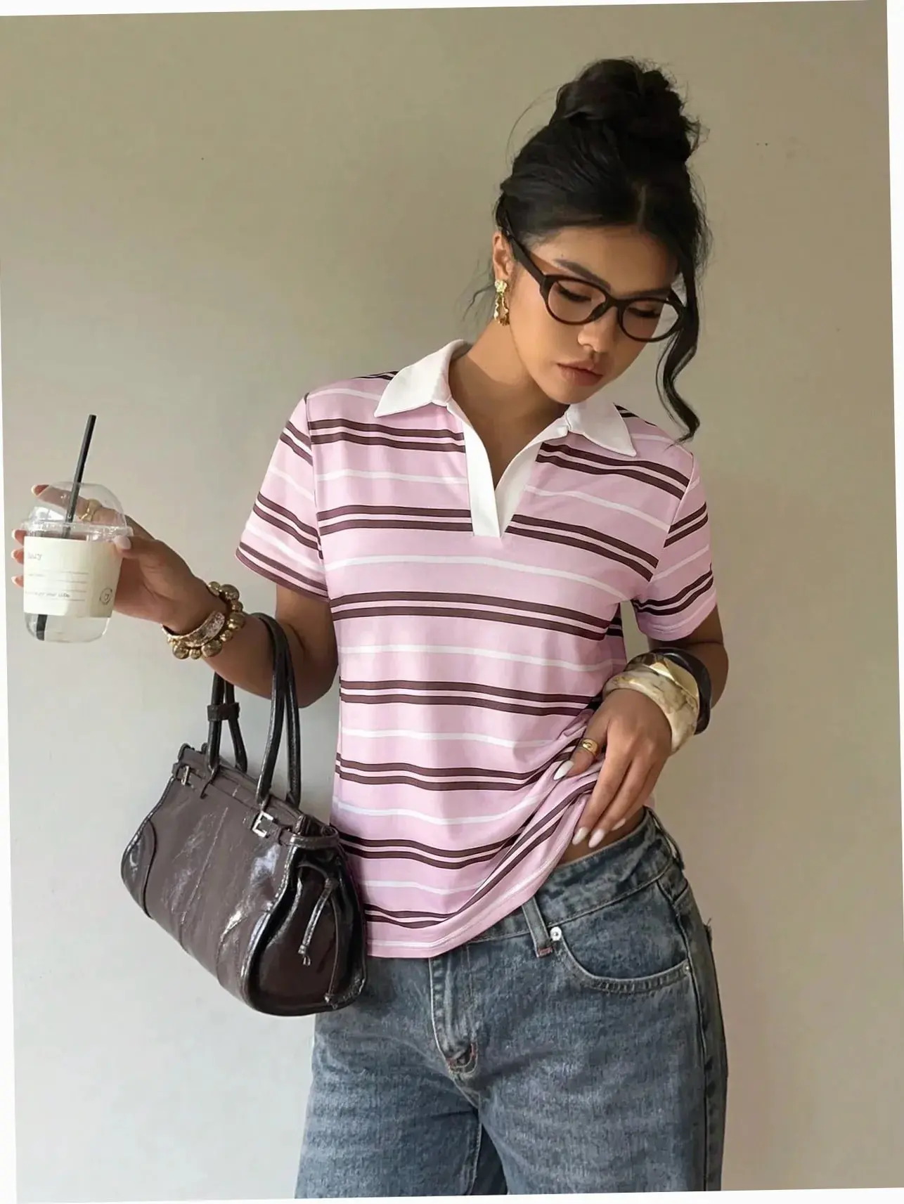 RUTMAN Striped Polo Shirt Short Sleeve Summer Vacation Streetwear Music Festival Back to School