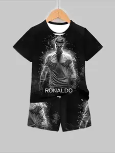 Real Madrid Ronaldo No.7 Printed Kids Sports Suit, Boys T-shirt & Shorts, Outdoor Football Training & Casual Two-Piece Set