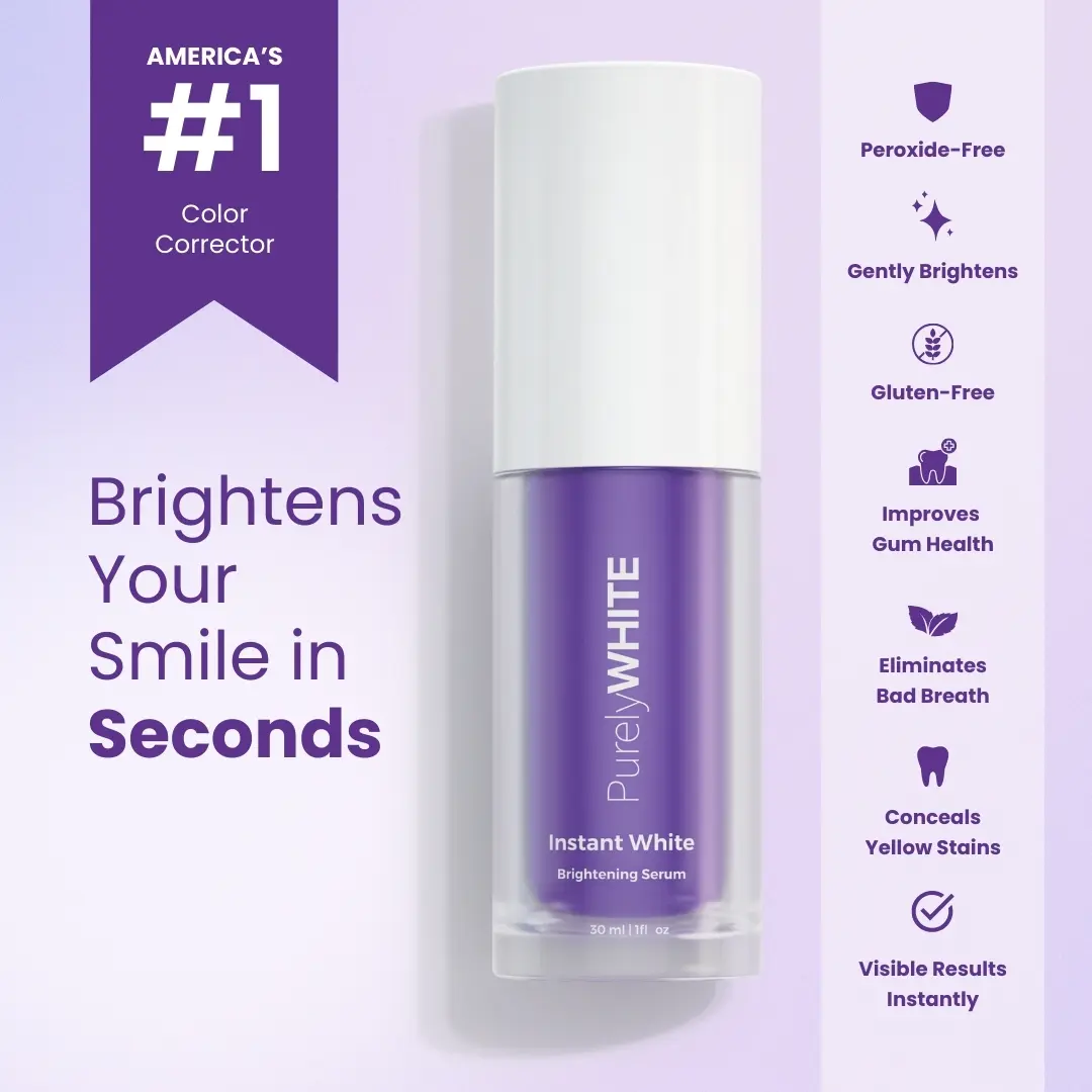 PurelyWHITE | Advanced Brightening Serum | Instant Whitening, Colour Corrector, Purple Toothpaste PurelyWHITE | Advanced Brightening Serum | Instant Whitening, Colour Corrector, Purple Toothpaste