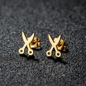 Barber Hair Stylist Shears Earrings - Gold bling bling earrings love gift girl jewelry non tarnish