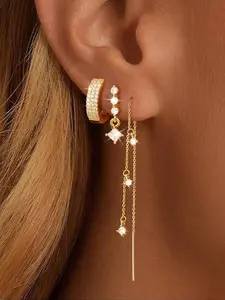 14K Gold Plated Chain Earrings for Women 3/4 Pairs Dangle Dainty Stack Hoop Earrings Set Trendy Cubic Zirconia Stud Earrings for Women Jewelry