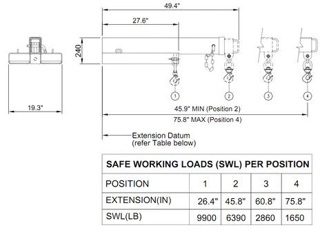 9900lb Capacity Forklift Jib Boom - Heavy Duty Mobile Crane Lifting Attachment with Safety Chain