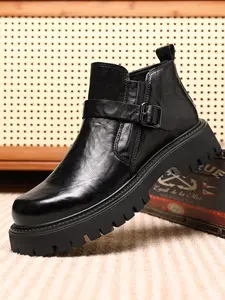 Men's New British Style Fashion Thick Sole Lace-Up Boots, Retro Work Shoes, Large Head Design, Trendy Classic Boots
