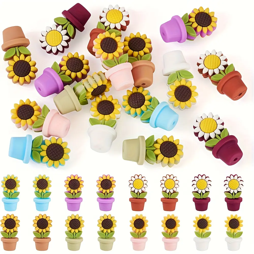 30 soft silicone sunflower beads with center holes, suitable for DIY jewelry, keychains, scrapbooks, floral crafts - non-toxic, durable, easy to string - very suitable for beginners and experts - very suitable as gifts for artisans - a large number of flo