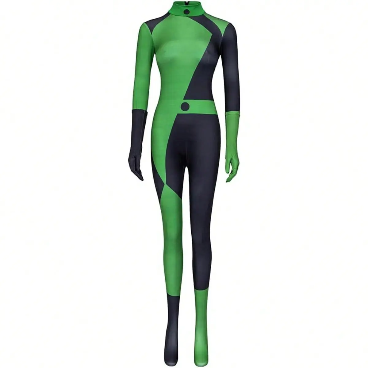 Women's Animation-Inspired Villain Costume - Stretchy Form-Fitting Color Block Bodysuit Jumpsuit with Gloves, Stylish Hip Design, Quality Fabric, Matching Accessories for Cosplay Events, Style, Costume Ideas For Women, Comfortable, Shego Costume