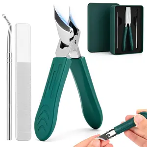 Eagle Beak Beveled Nail Clippers,3-Piece Sets of Eagle Beak Beveled Nails Clippers, Long Handle Wide Jaw Opening Anti-Splash Slanted Nail Clipper for Thick Nails, Seniors&Ingrown Care (Green)