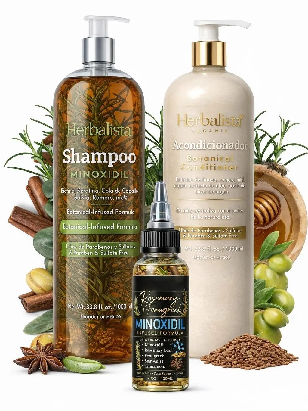 Herbalista 1000ml Minoxidil 5% Shampoo with Rosemary, Cinnamon, Aloe Vera & Mint Botanical Extracts | Nourishing Hair Care Shampoo