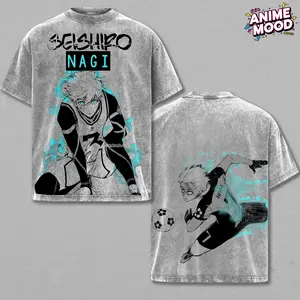 Nagi Seishiro Tee, Blue Lock Anime Vintage Acid Washed, Iconic Dark Striker Graphic Art, Oversized Boxy Fit, Heavy Cotton, Anime Fan Streetwear, Gift for Boyfriend