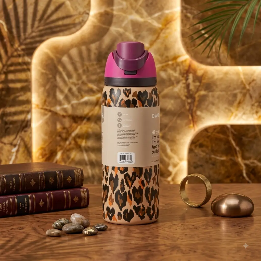 Leopard Print Stainless Steel Water Bottle 32oz with Straw Lid