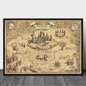 Hogwarts & Environs Map,Wizarding World Map,Harry Map Poster, Magical World Map, Vintage Wall Decor, Best Movies Art,Dragon Poster (PRODUCT DOES NOT INCLUDE FRAME)