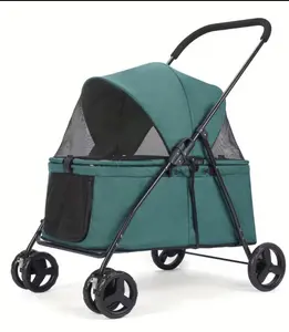 Durable Pet Stroller Convertible Carrier for Cats & Dogs up to 55 lbs Easy Entrance Oxford Fabric Ventilated Mesh Safety Straps Ergonomic Handle 4 Wheels for Outdoor Walks Travel Picnics Visibility Panel Hassle-Free Dog Stroller