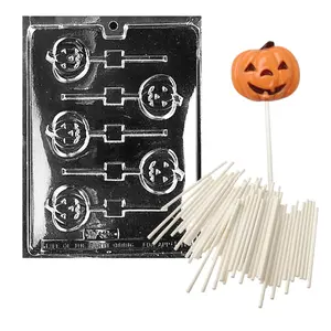 Halloween Chocolate Candy and Lollipop molds with 36 Lolly Sticks for Party Celebration and Decoration. Put in Cupcakes Cookies Cakes or Enjoy as a Sucker (Jack O' Lantern Pumkin Lolli)