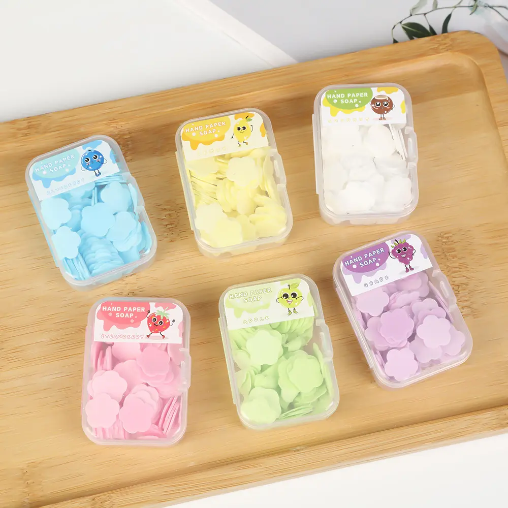 Travel Paper Soap Sheets (about 100 counts/box), Flower Shaped Disposable Scented Soap Flakes, Portable Lightweight Hand Soap for Indoor & Outdoor Use