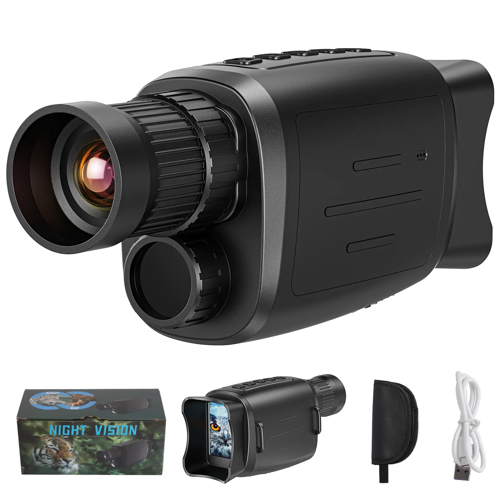 Digital Night Vision Monocular with HD Storage for Photos & Videos, Rechargeable Handheld Scope with 16x Digital Zoom & 7-Level IR for Hunting & Wildlife Observation, 7-Level Ir Intensity Adjustment, Camping, Designed For Darkness