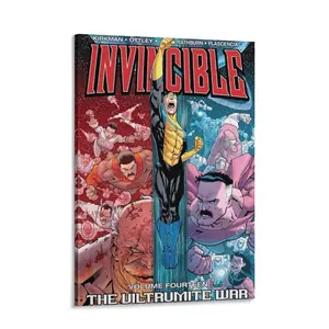 Invincible The Viltrumite War Canvas Wall Art, Mark Grayson vs Omni-Man Comic Cover Poster, Superhero Series Art Print for Room Decor, Gift for Invincible Fans