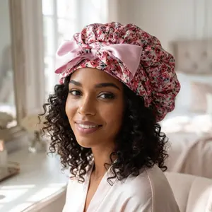Floral Pure Mulberry Silk Bonnet – Reversible, Adjustable Fit with Silk Ties