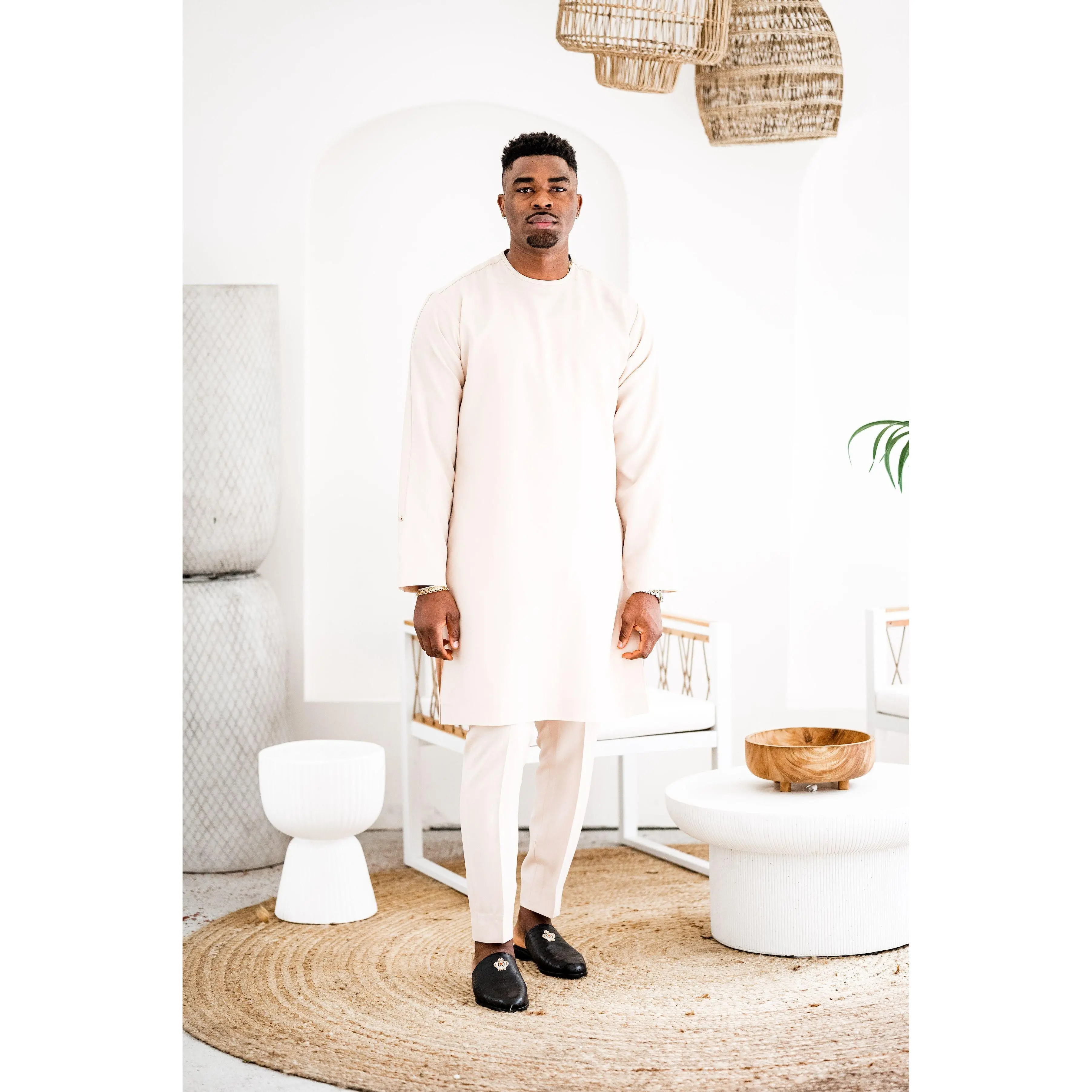 Cream Crepe Kaftan Ayo Set