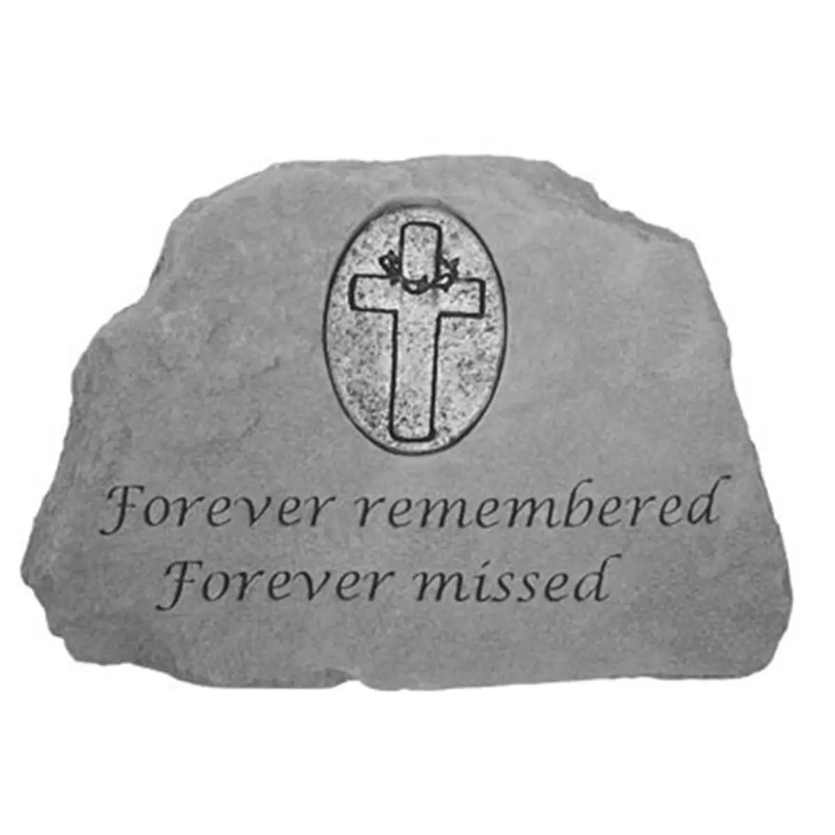 Kay Berry 9155 Handcrafted Memorial Stone, 6.5 x 4.5 in, with Oval Cross Personalized Insert - Forever Remembered & Missed Garden Decor for Fences, Guaranteed to Last a Lifetime, 1.25 Lbs, Hanger Cast Into The Backs