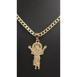 Divino Nino Little Jesus 21 or 23 Inch 14k Gold Plated Rope or Curb Link Chain Necklace