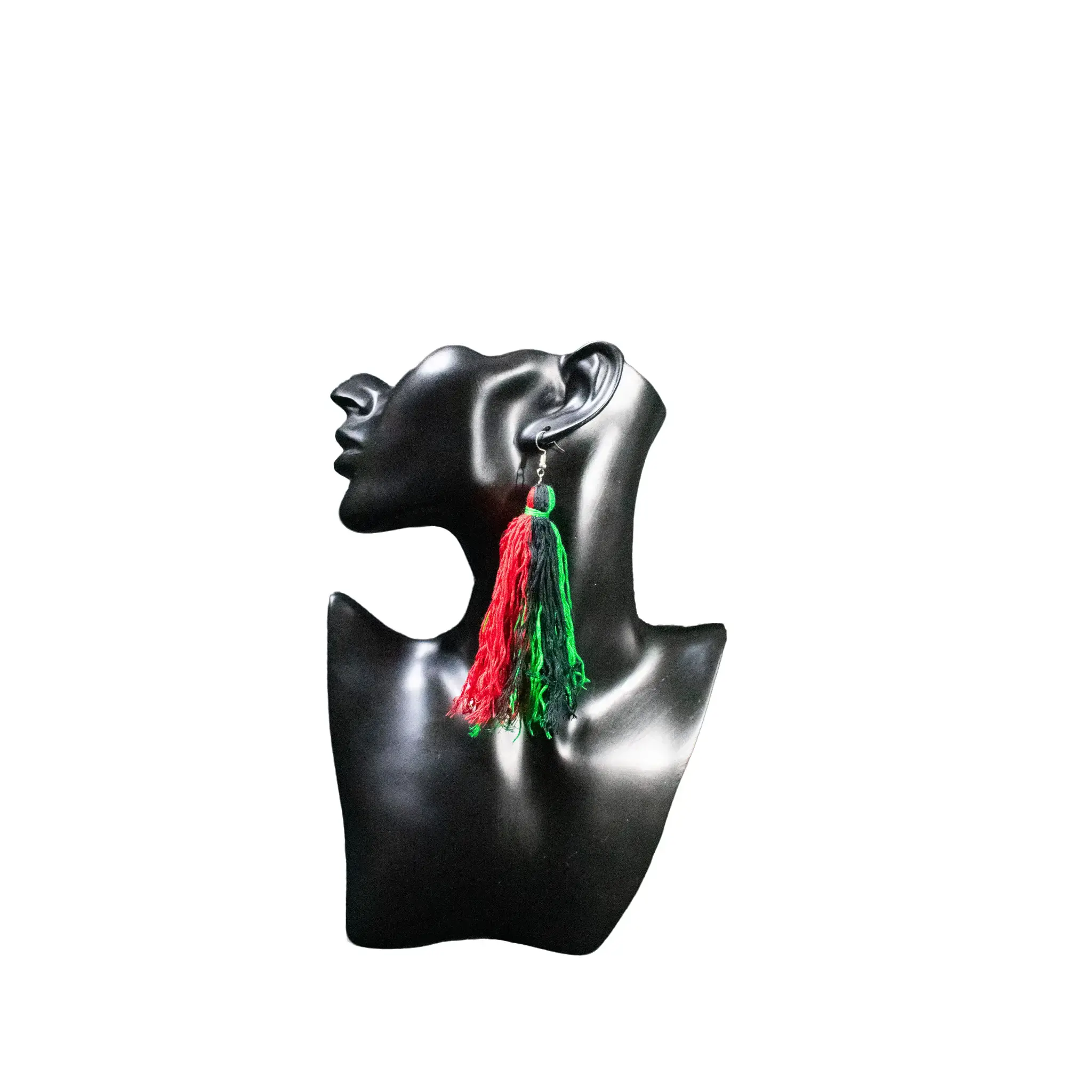 Green, black, and Red, Dangly Tassle earrings, extra long earrings, afro-centric earrings, African flag Earring, Statement earrings.