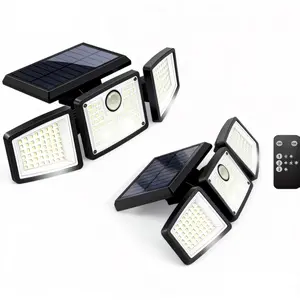 2 Pack Wireless Solar Motion Sensor Lights, IP65Waterproof Outdoor Security Lights with Remote, Dusk toDawn Mode for Patio Garage Entryway - Energy Saving