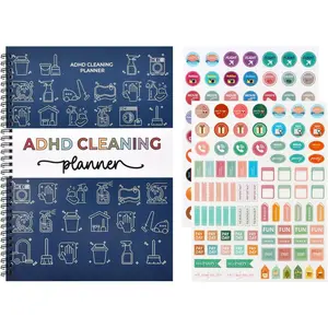 Cleaning Planner with 2 Sheets Stickers, Cleaning Schedule and Checklist Organizer, Daily Weekly Monthly Yearly Household-Cleaning Planner, DIY  Improvement (Blue)