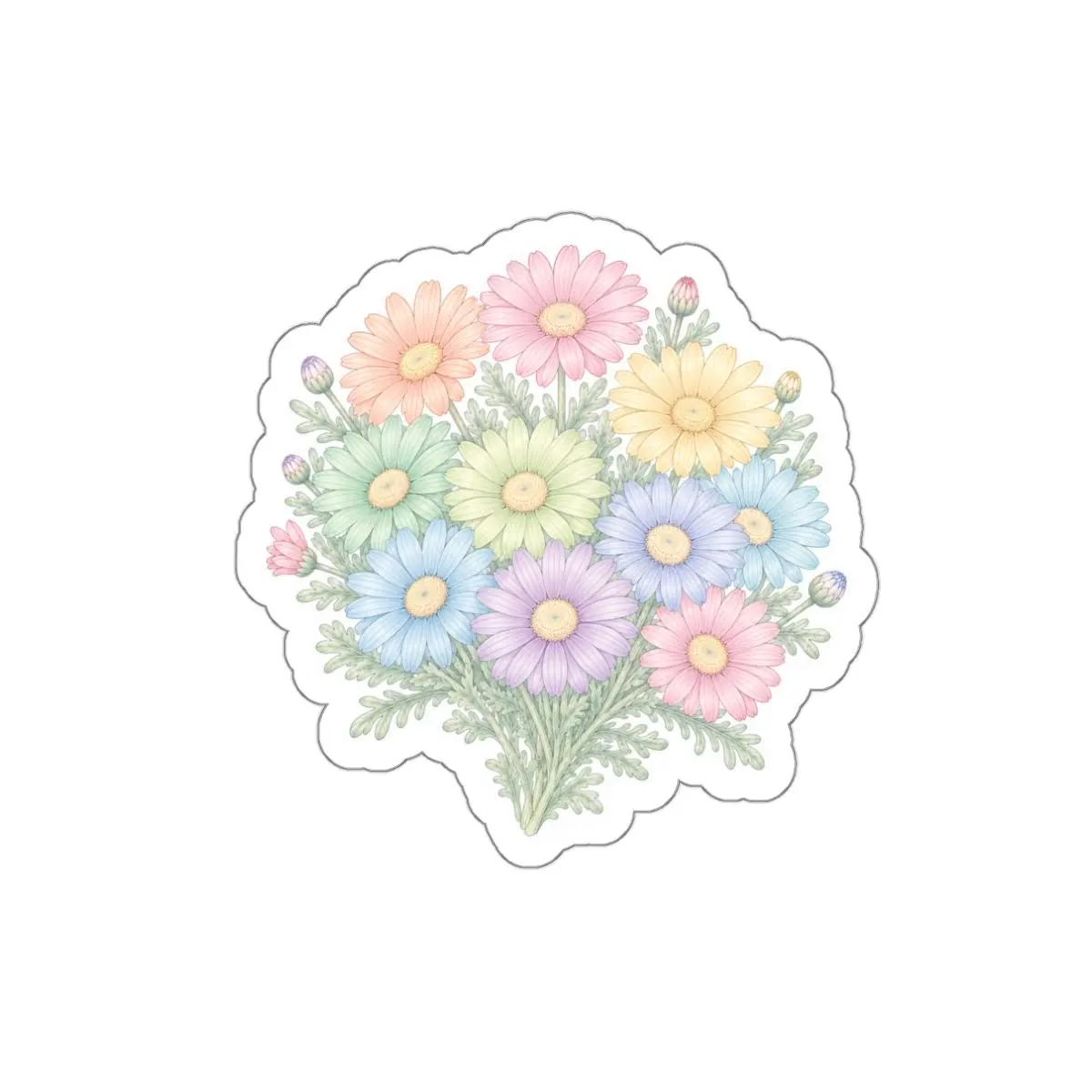 Pastel Daisy Bouquet Sticker | Die-Cut Sticker, Floral Vinyl Decal
