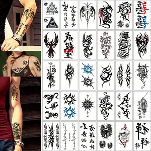 30 Sets Temporary Tattoo Stickers, Waterproof and Durable Realistic Tattoos, Chinese Characters Abstract Patterns Tribal Symbols, Suitable for Adults on Arms, Legs, Back
