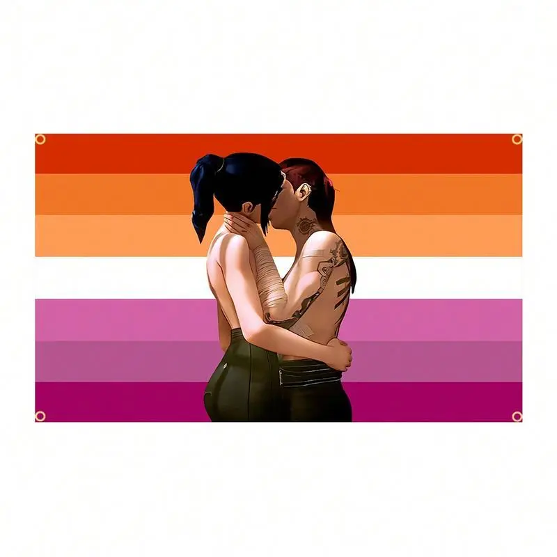 Arcane Caitlyn Lesbian Peach Pink Rainbow Polyester Tapestry - Durable Wall Decor, Colorful Whimsical Art with Size Options for Bedroom Dorm Decoration & Home Supplies