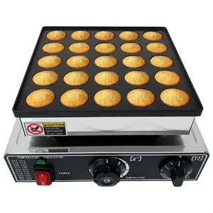 25 Hole Mini Dutch Pancake Machine - Non stick Electric Baking Plate, 900W, Adjustable Temperature and Timer, Compact Pancake Machine for Home Kitchen, 110V, Silver, Automatic Maker