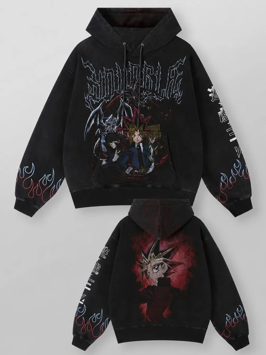 YLa Duel Spirit Graphic Hoodie, Vintage Fantasy Streetwear Pullover, Card Battle Inspired Hoodie, Oversized Unisex Sweatshirt