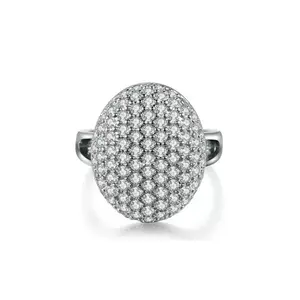 Pave Oval Engagement Ring White Gold Plated Ring