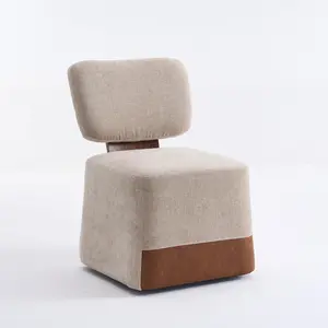 Donext Linen Upholstered Armless Dining Chair with Casters, Beige Fixed Back Modern Indoor Furniture, Dining Chairs with 19.09" Seat Depth, 21.00" Depth, 22.44" Arm Height, 25.20" Seat Height