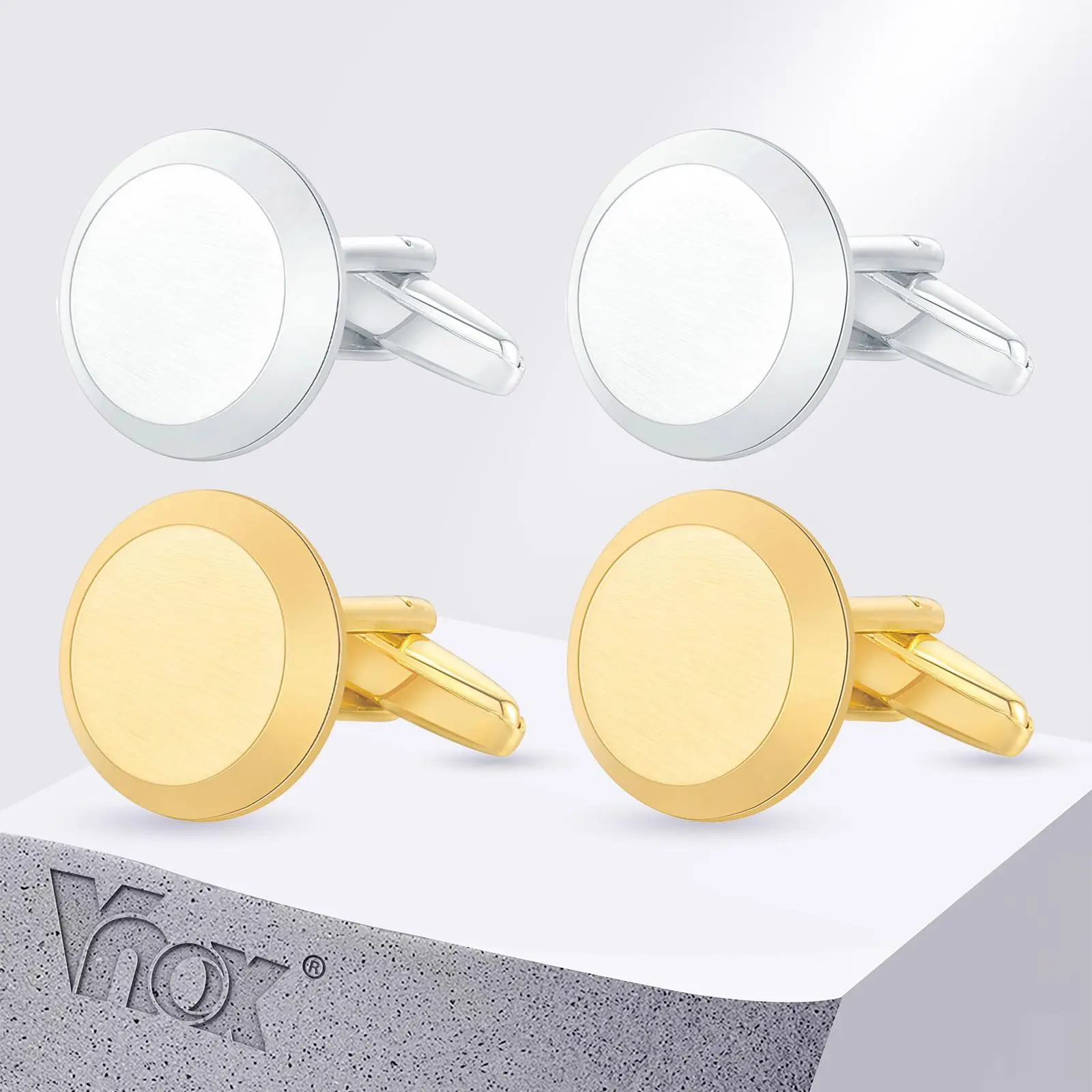 Vnox Classic Wedding Business Shirt Cuff Links for Men Bridal, Silver Gold Color Round Cufflinks Gift for Dad