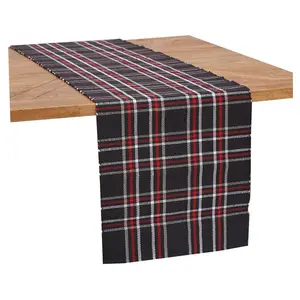 13" x 72" Poinsettia Plaid Woven Table Runner by Valerie