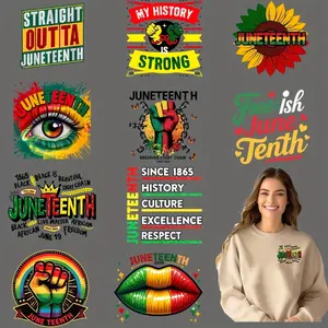 12 Pack June 10th Celebration DIY Iron-On Transfers Vibrant African Center Design with Messages Straight Out June 10 and June 10 Strong Washable Heat Transfer Patches for T-Shirts Masks Jeans Backpack DIY Craft Supplies
