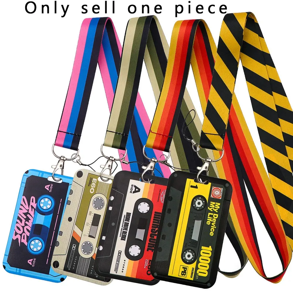 Retro Tape Pattern Badge Holder Neck Straps Lanyard Keychain Cool Keychains Wrist Lanyard Work ID Card Pass Men Gym Mobile Phone Chain Women Hang Rope Key Ring Key Accessories