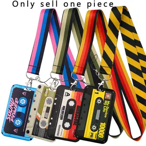 Retro Tape Pattern Badge Holder Neck Straps Lanyard Keychain Wrist Lanyard Work ID Card Pass Men Gym Mobile Phone Chain Women Hang Rope Key Ring