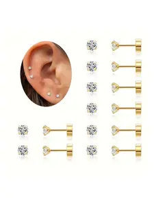 8 Pairs Small Flat Back Earrings for Women Men Silver 18K Gold Plated Stainless Steel Stud Earrings Tiny Cubic Zirconia Earrings Studs Cartilage Earrings for Sensitive Ears CZ 2MM 3MM 4MM Earrings Jewelry
