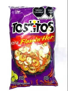 10 - PK Tostitos Xtra Flamin. Delicious spicy chips - 62 GRAMS PER BAG - MEXICAN CHIPS - PAPITAS MEXICANAS - SABRITAS MEXICANAS