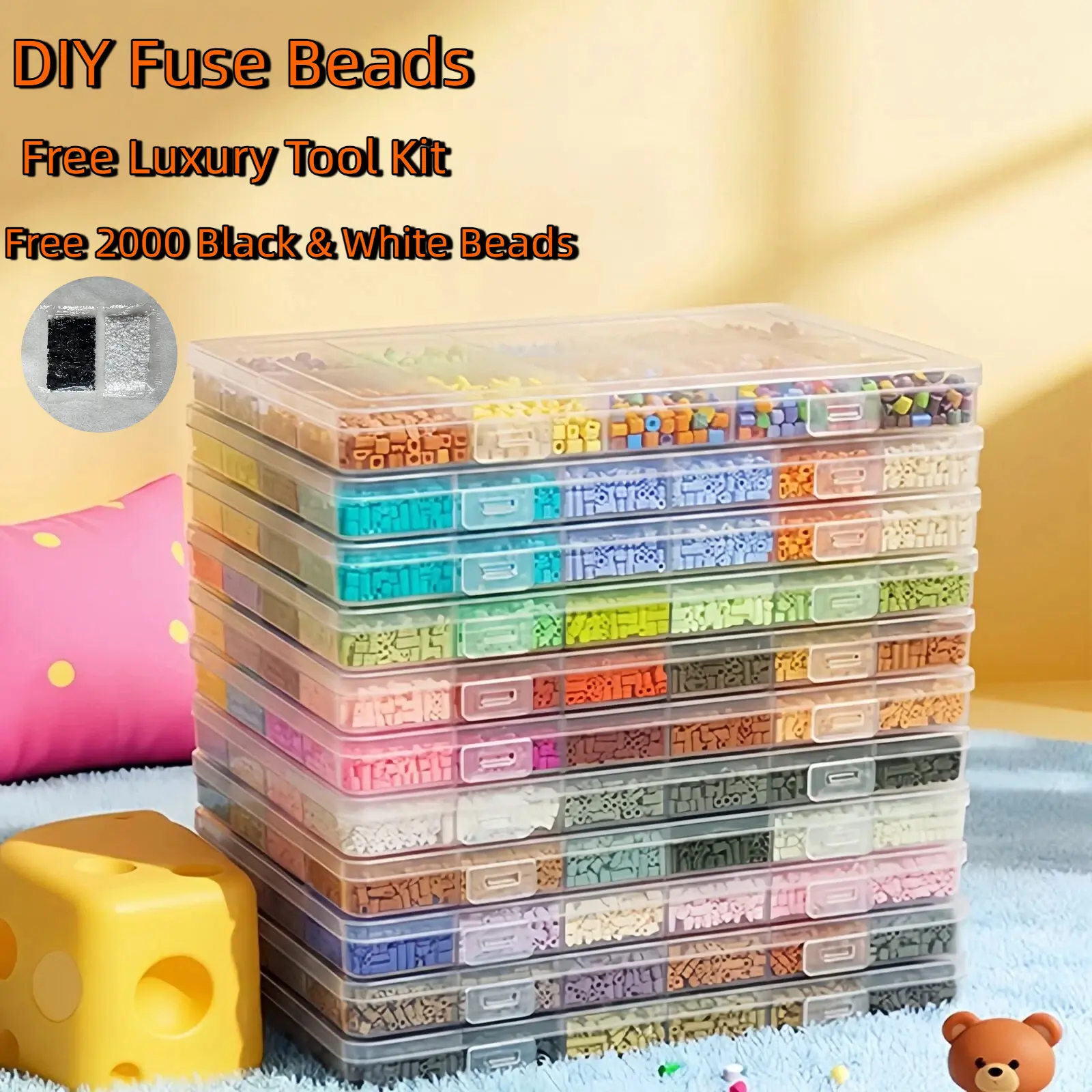 96 Colors Fuse Beads Kit, 2.6mm DIY Pixel Art Craft Set with Pegboard, Tweezers, Ironing Paper & Accessories, 3D Puzzle Beading Toy for Kids Teens Adults