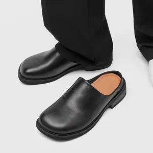 Men's Chunky Square Toe Mules Closed Toe Casual Couple Slippers